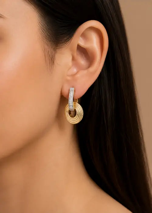 Golden Orbit Baguette Drop Earrings
