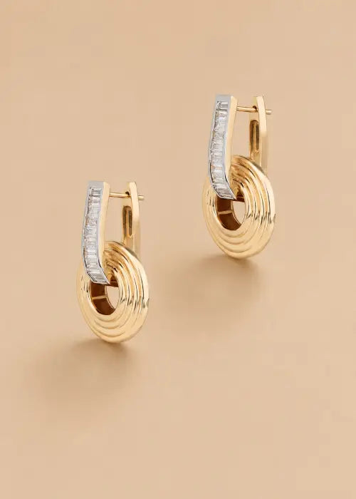 Golden Orbit Baguette Drop Earrings