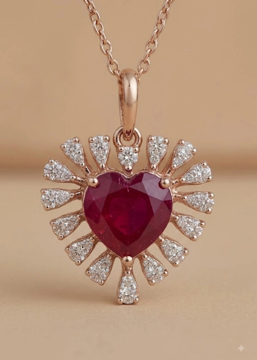 Crimson Flame Ruby & Diamond Heart Pendant