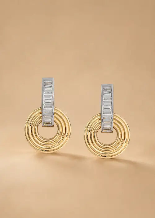 Golden Orbit Baguette Drop Earrings