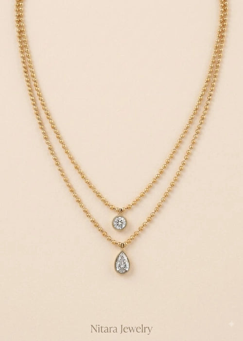 The Celestial Dual Pear & Bezel Necklace