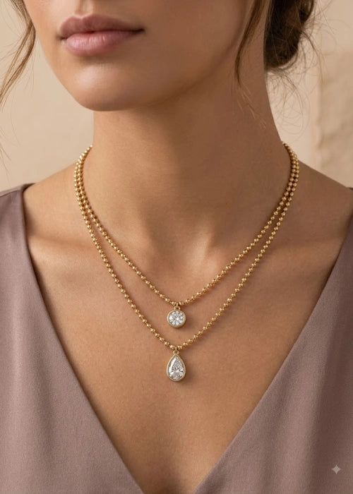 The Celestial Dual Pear & Bezel Necklace