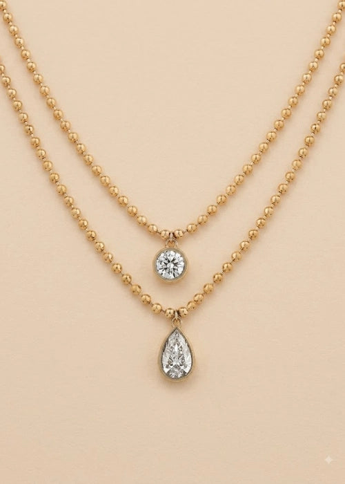 The Celestial Dual Pear & Bezel Necklace