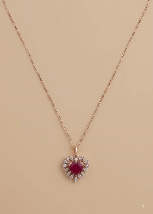 Crimson Flame Ruby & Diamond Heart Pendant